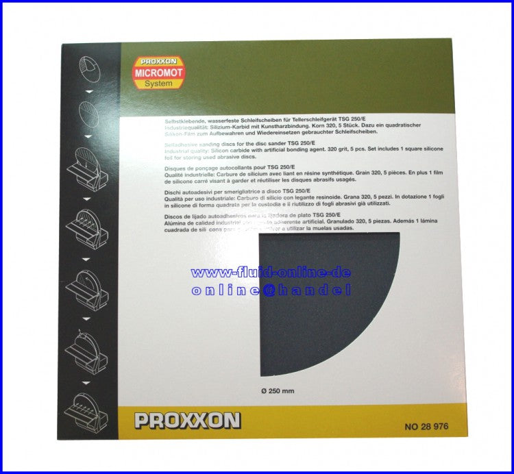 PROXXON 28976 Schleifscheiben Korn 320 + 1 Silikonfilm für TSG250/E