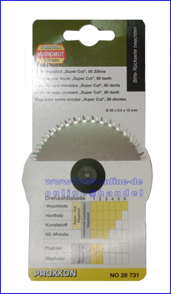 PROXXON 28731 Kreissägeblatt SuperCut 80 Zähne Ø85mm Bohrung Ø10mm