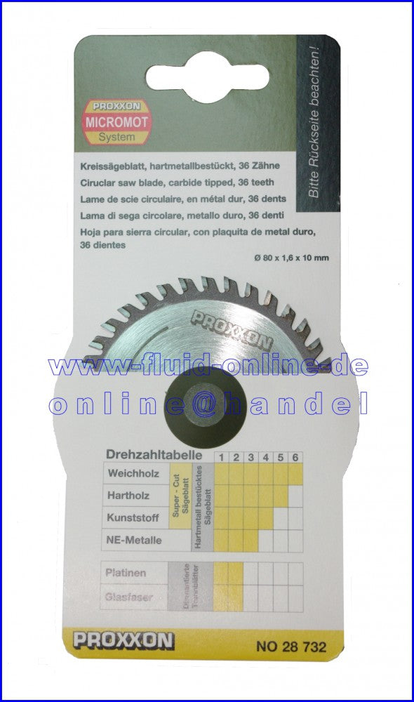 PROXXON 28732 Kreissägeblatt hartmetall bestückt Ø80mm mit 36 Zähnen
