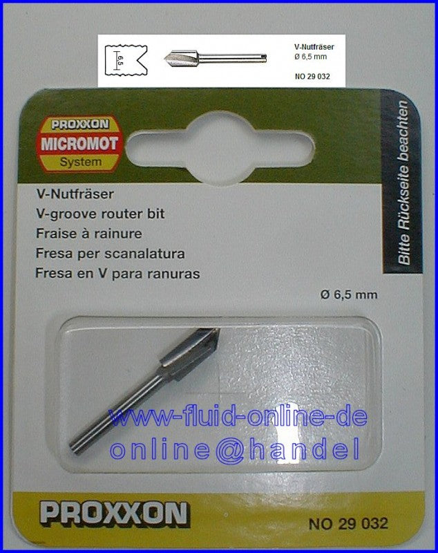 PROXXON 29032 V-Nutfräser / Formfräser Ø6,5mm Schaft Ø3,2mm