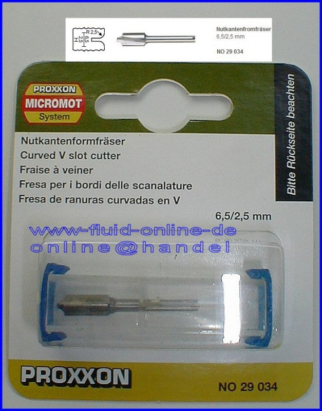 PROXXON 29034 Nutkantenformfräser / Formfräser Ø6,5/2,5mm Schaft Ø3,2mm