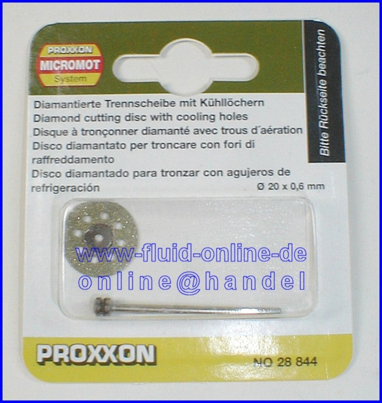 PROXXON 28844 Diamantierte Trennscheibe Ø20mm mit Kühllöchern + 1 Trägerstift