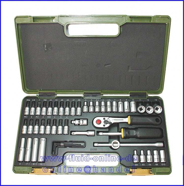 PROXXON 23280 Feinmechanikersatz Ratschenkasten mit Antrieb 6,3mm (1/4") 50tlg. Satz