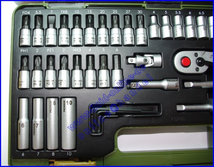 PROXXON 23280 Feinmechanikersatz Ratschenkasten mit Antrieb 6,3mm (1/4") 50tlg. Satz