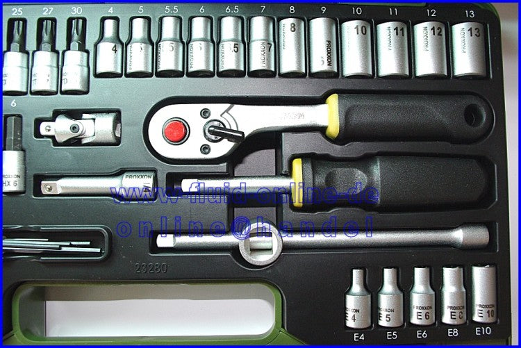 PROXXON 23280 Feinmechanikersatz Ratschenkasten mit Antrieb 6,3mm (1/4") 50tlg. Satz