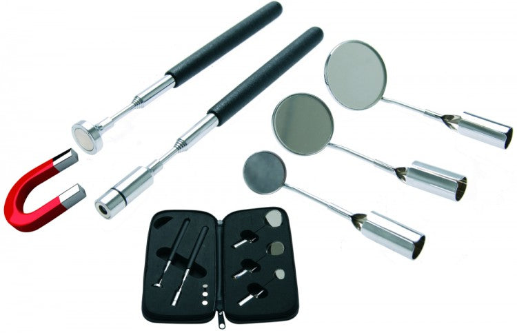 BGS 3095 Magnetheber & Inspektionsspiegel Set mit Beleuchtung und 3 Spiegelaufsätze 6teilig