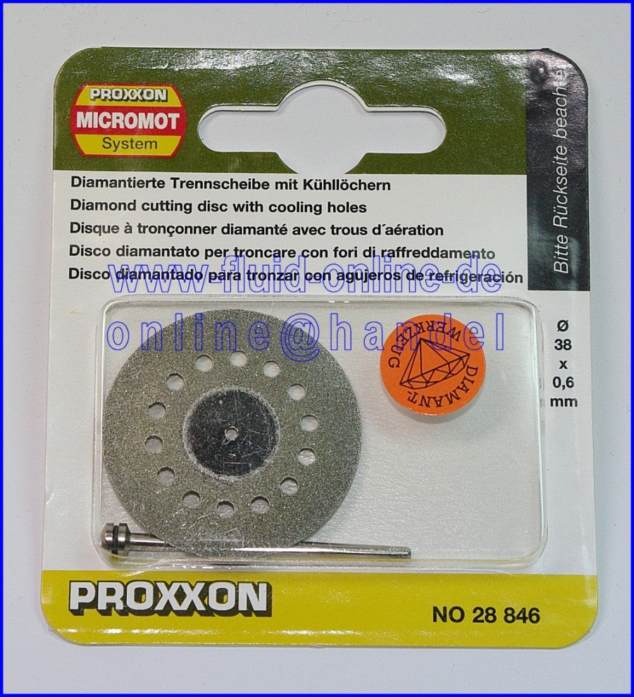 PROXXON 28846 Diamantierte Trennscheibe Ø38mm mit Kühllöchern + Trägerstift