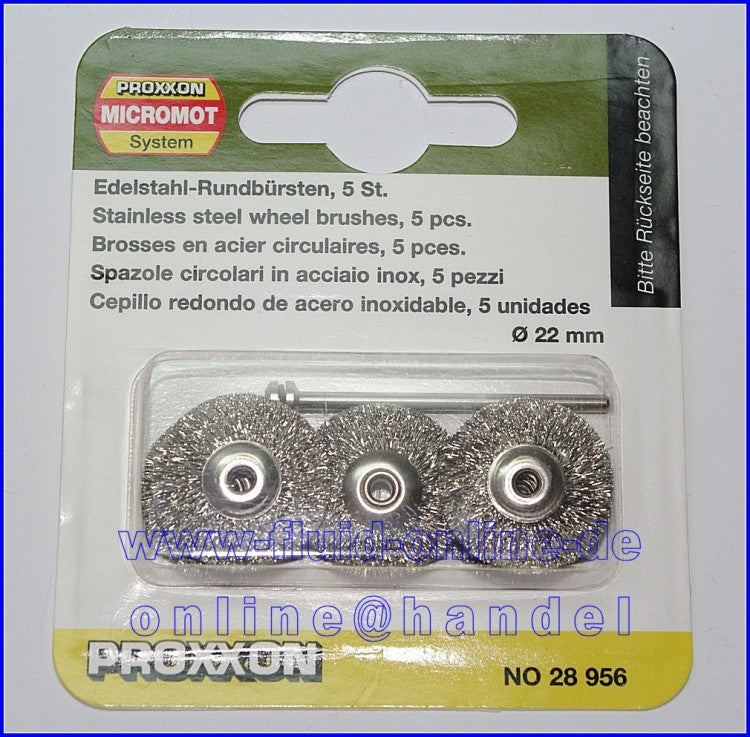 PROXXON 28956 Radbürsten (Rundbürsten) Edelstahl Ø22mm 5 Stück + 1 Träger