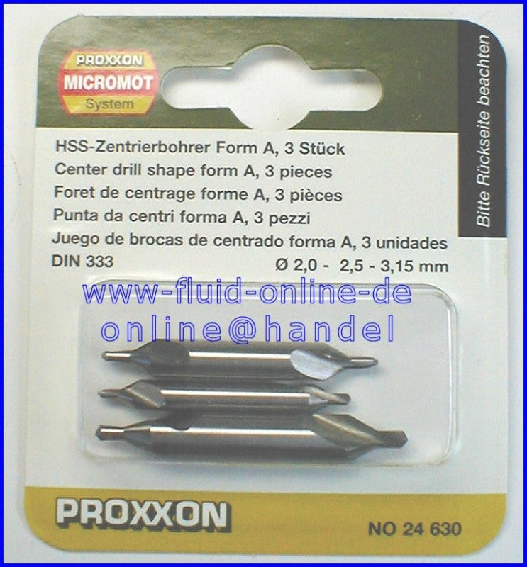 PROXXON 24630 Zentrierbohrersatz 3 teilig für PD250/e & PD230/e