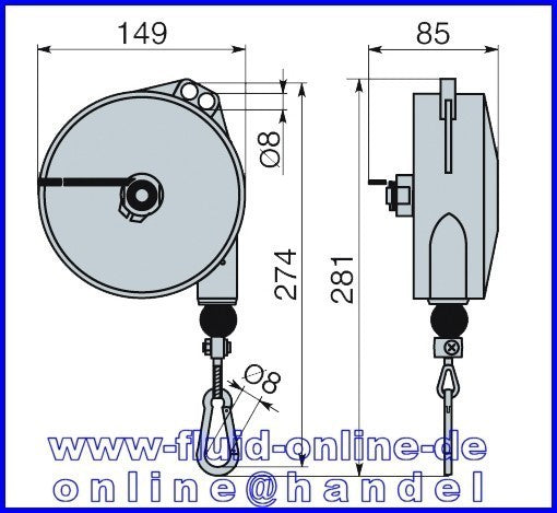 RODCRAFT RC9323 Federzug Traglast 6-8 kg Hub 2000mm - 8951011266