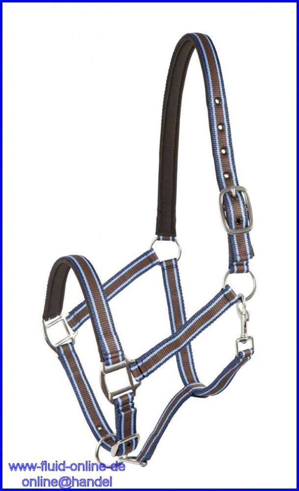 PFIFF 101517-178-Cob Kunststoffhalfter unterlegt - Größe VB/Cob Farbe: braun/hellblau/blau