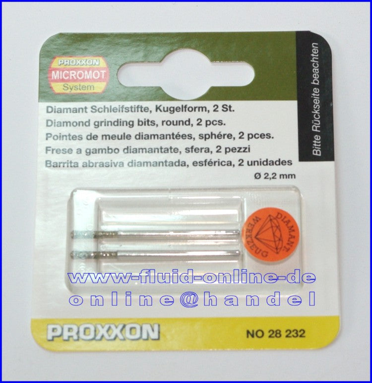 PROXXON 28232 Diamant Schleifstifte Form Kugel Ø 2,2mm 2 Stück/Packung