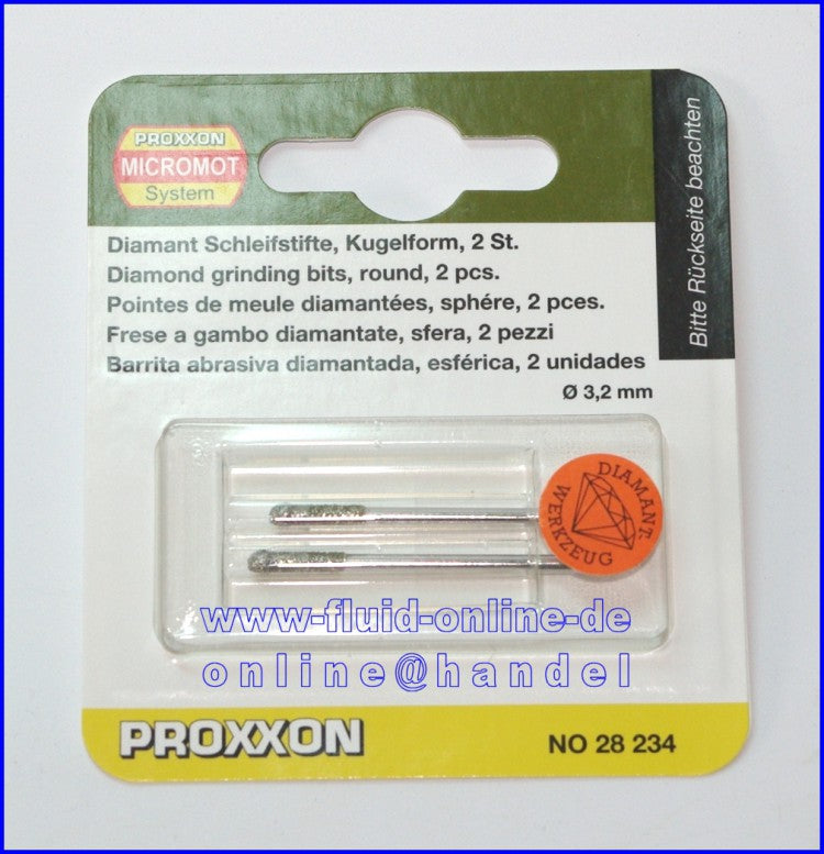 PROXXON 28234 Diamantschleifstifte Form Kugel Ø 3,2mm 2 Stück/Packung