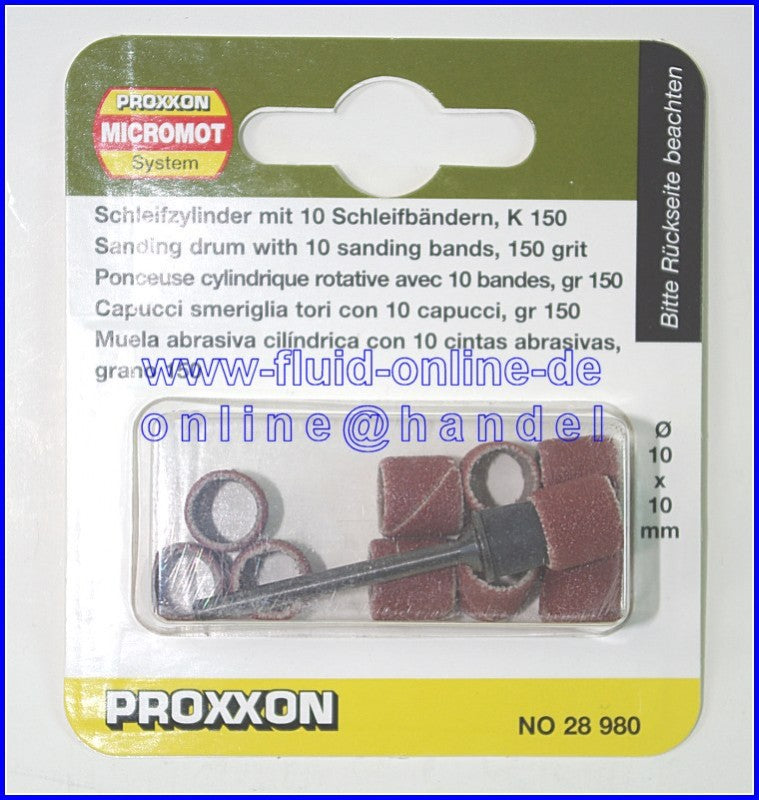 PROXXON 28980 1 x Träger mit 10 Schleifbändern Form Zylinder, Korn 150 Ø10mm