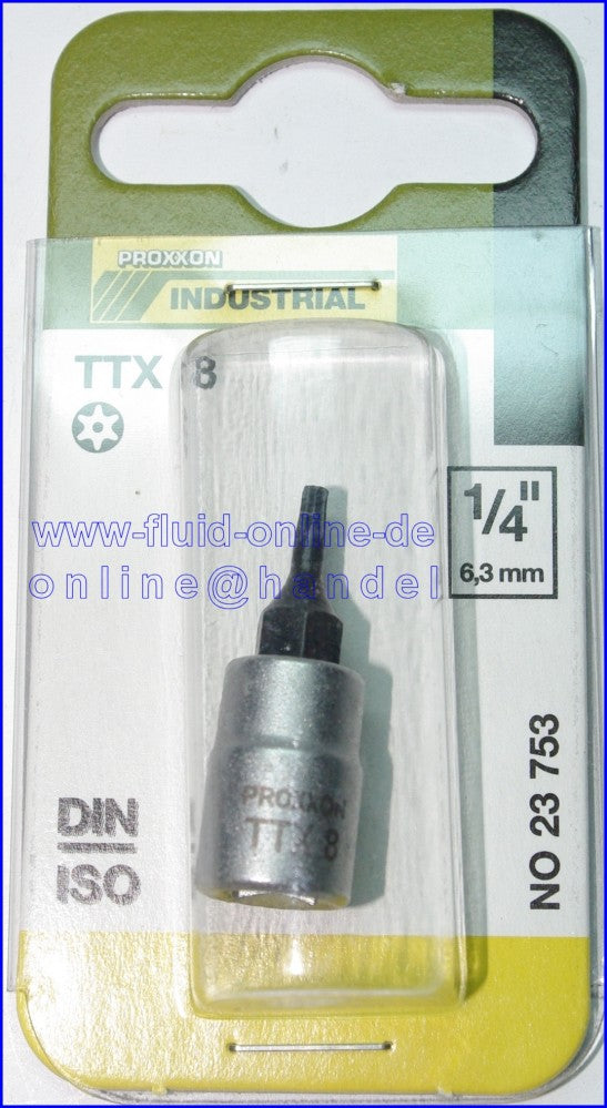 PROXXON 23753 Torx Einsatz TTX8 Antrieb 6,3mm (1/4") mit Stirnlochbohrung