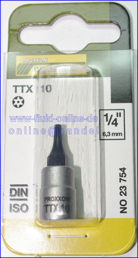 PROXXON 23754 Torx Einsatz TTX10 Antrieb 6,3mm (1/4") mit Stirnlochbohrung