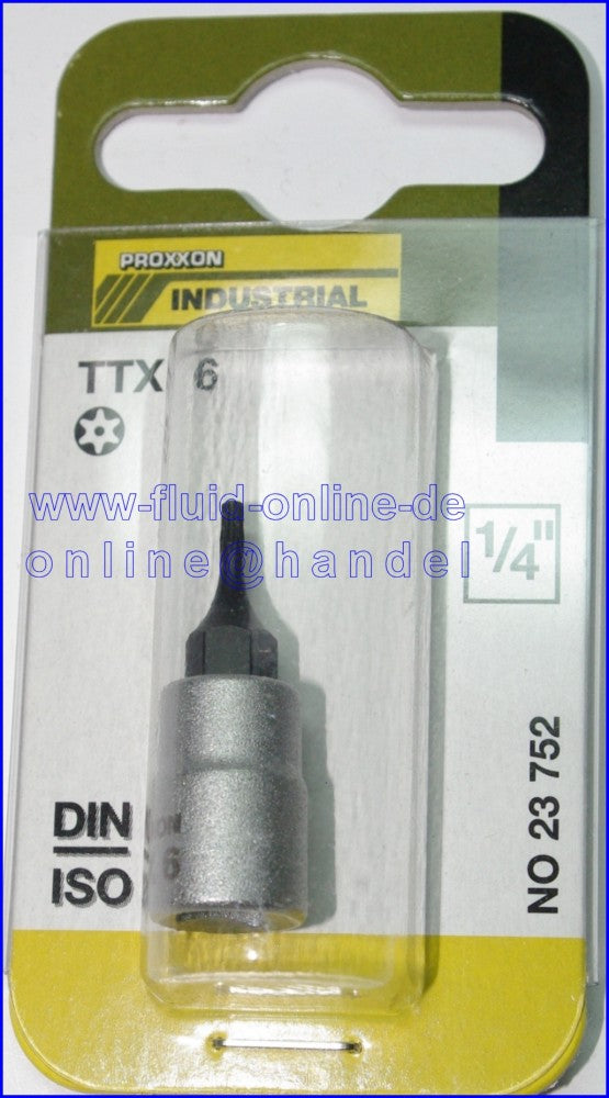 PROXXON 23752 Torx Einsatz TTX6 Antrieb 6,3mm (1/4") mit Stirnlochbohrung