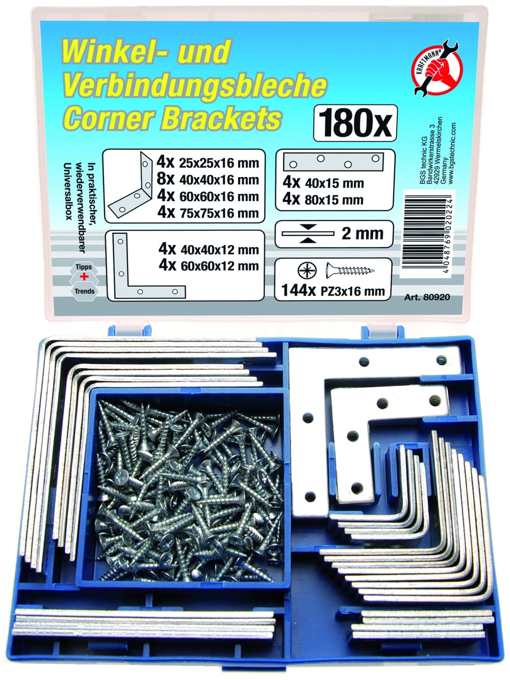 BGS DIY 80920 Satz Verbindungsbleche mit Schrauben 180 teilig