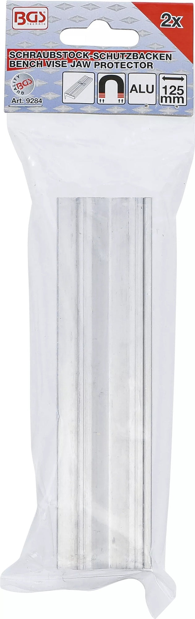 BGS 9284 Satz Schraubstock Schutzbacken aus Aluminium V + H Profil Breite 125mm 2 teilig