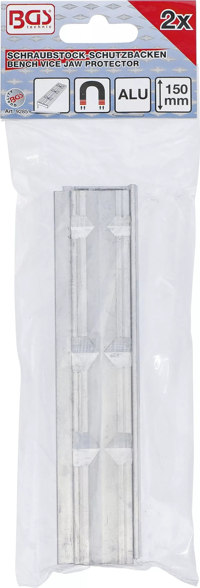 BGS 9285 Satz Schraubstock Schutzbacken aus Aluminium V + H Profil Breite 150mm 2 teilig