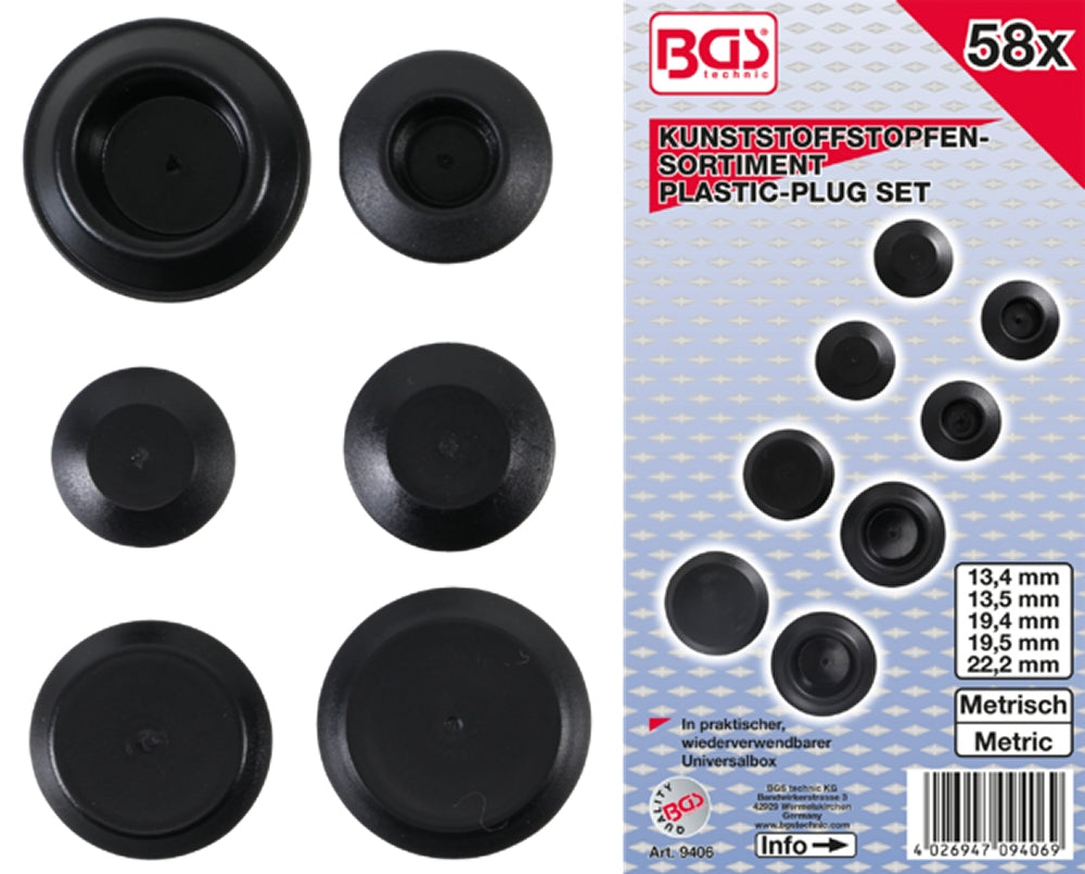 BGS 9406 Sortiment Kunststoffstopfen verschiedene Durchmesser 58 teilig