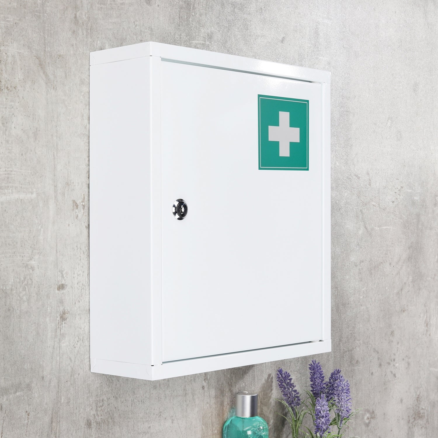 Haushalt International 33329 Medizinschrank mit Erste Hilfe Kreuz aus Stahl Maße: ca. 31,5 x 10 x 36cm