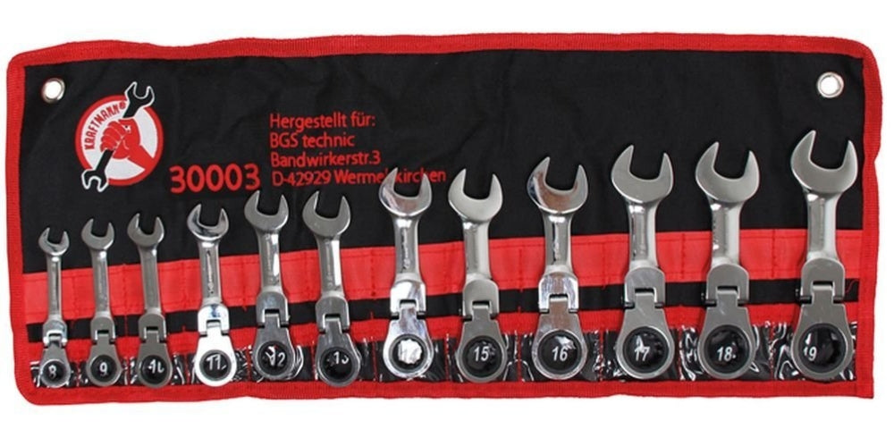 BGS DIY 30003 Satz Ratschenring-Maulschlüssel extra kurz SW 8 - 19 mm 12 teilig
