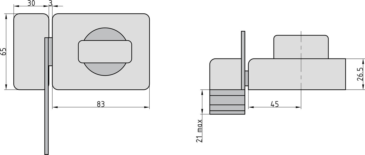 BASI KS 500-45 Weiß Türzusatzschloss Eckig Sperrbügel Dornmaß 45mm
