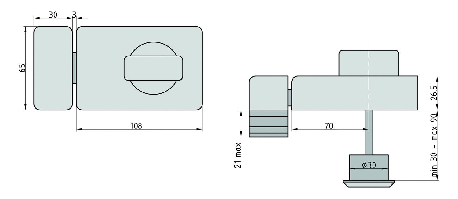 BASI KS 500-70 Edelstahlfarben Türzusatzschloss Eckig Dornmaß 70mm