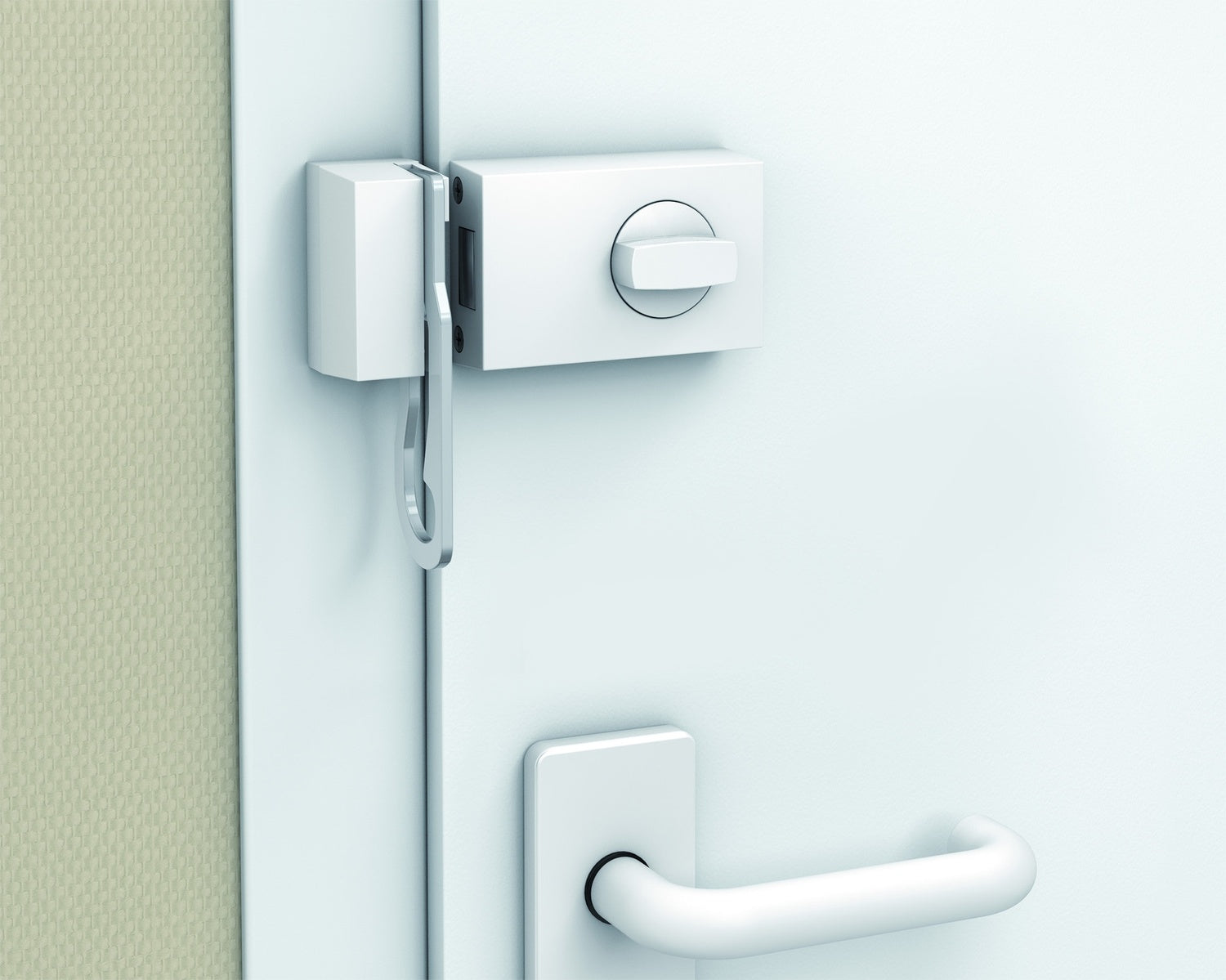 BASI KS 500-70 Weiß Türzusatzschloss Eckig Sperrbügel Dornmaß 70mm