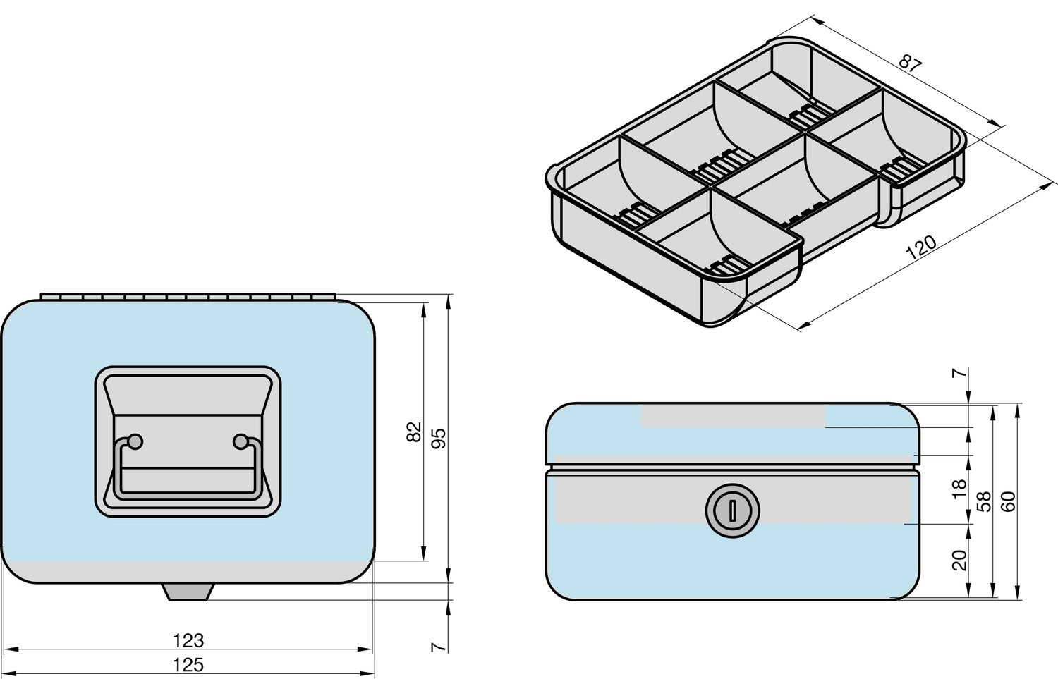 BASI GK 10S Geldkassette S Rot 6 Münzfächer Hebelschloss