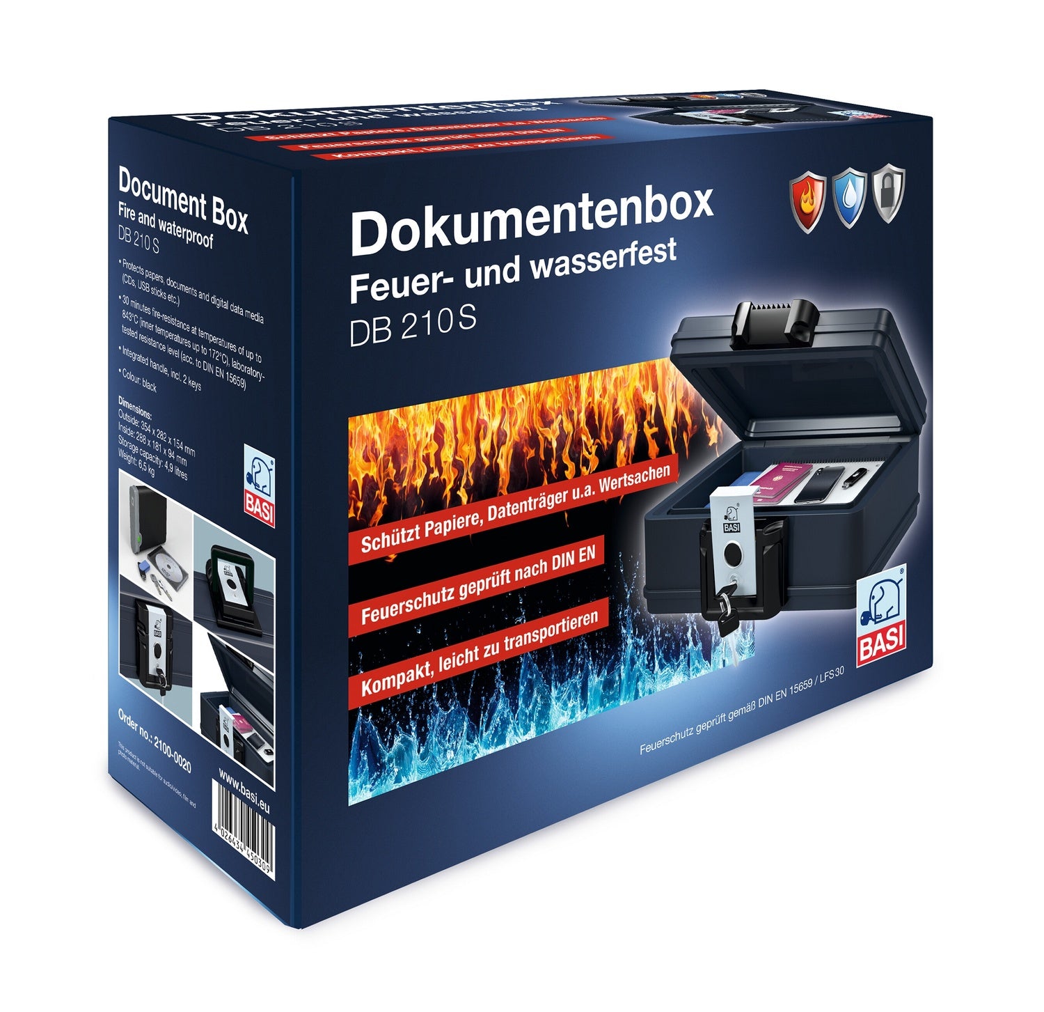 BASI DB 210S Dokumentenbox feuerfest wasserfest 4,9 Liter Dokumente Schützen