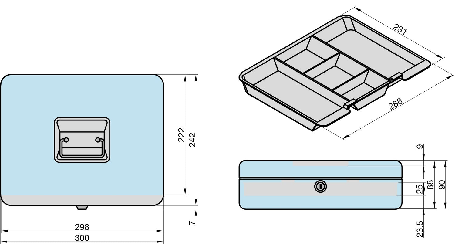 BASI GK 10XL Geldkassette XL Blau 5 Münzfächer 2 Geldscheinfächer Hebelschloss
