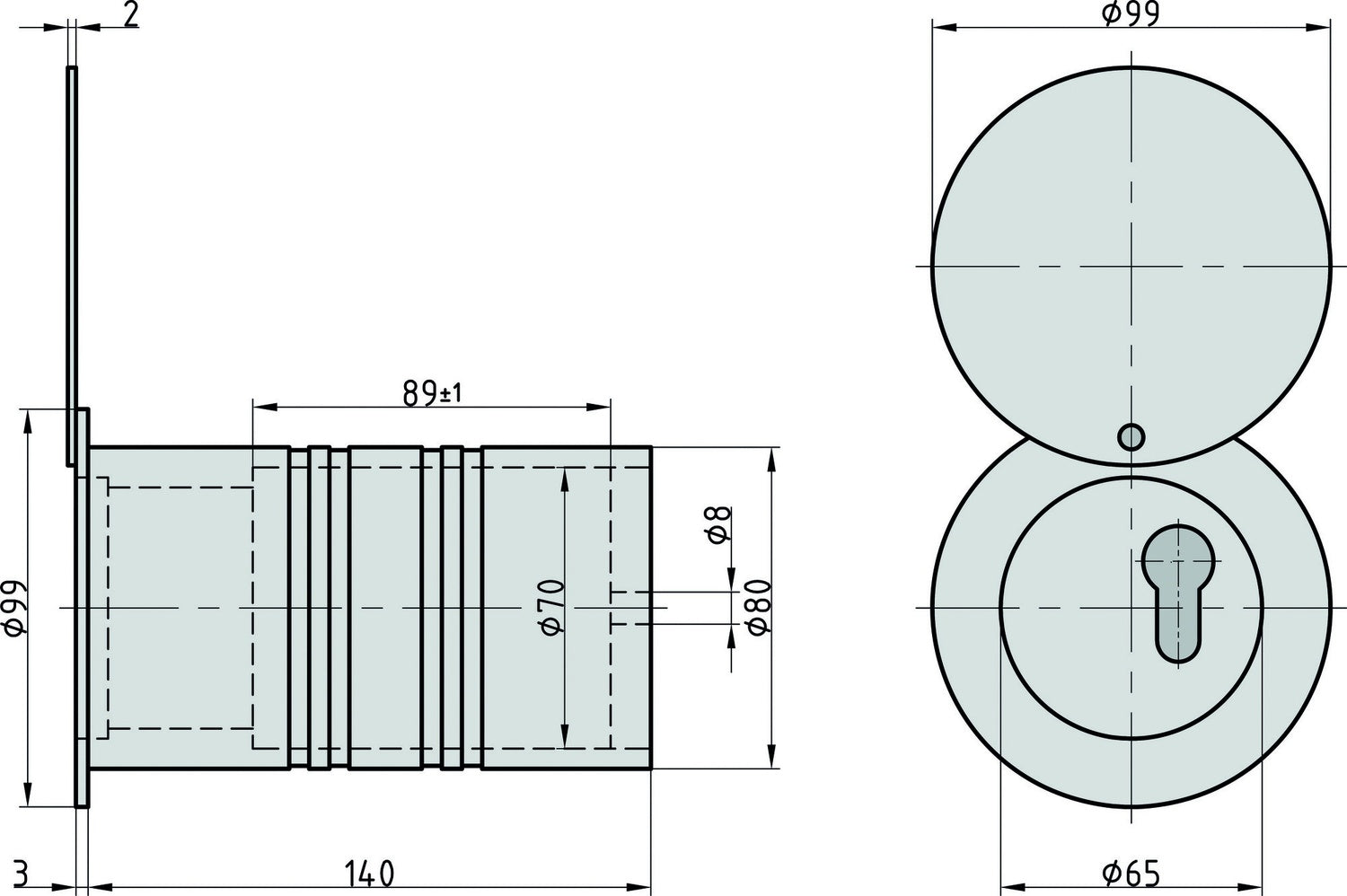BASI RT 103 - S Rohrtresor Länge 140mm Ø 80mm Wandtresor mit Schutzklappe