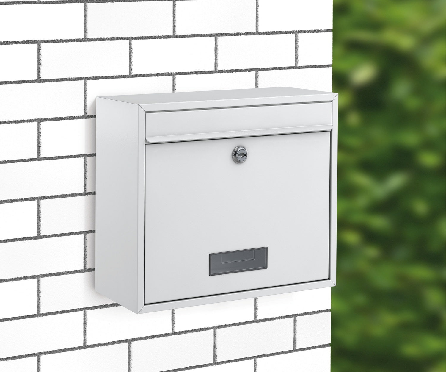 BASI 2170-0662 BK 900 Briefkasten Stahl Weiß Namensschild 360 x 310 x 150mm