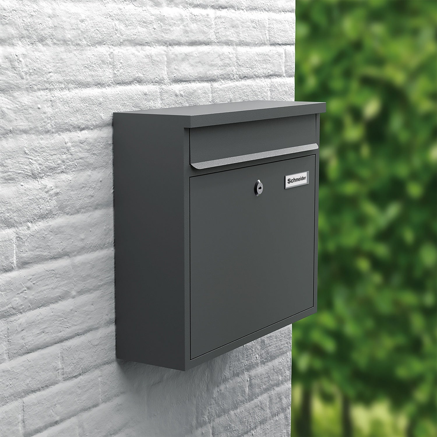 BASI 2170-0902 BK 360M Briefkasten Stahl Anthrazit Matt Namensschild Hebelschloss