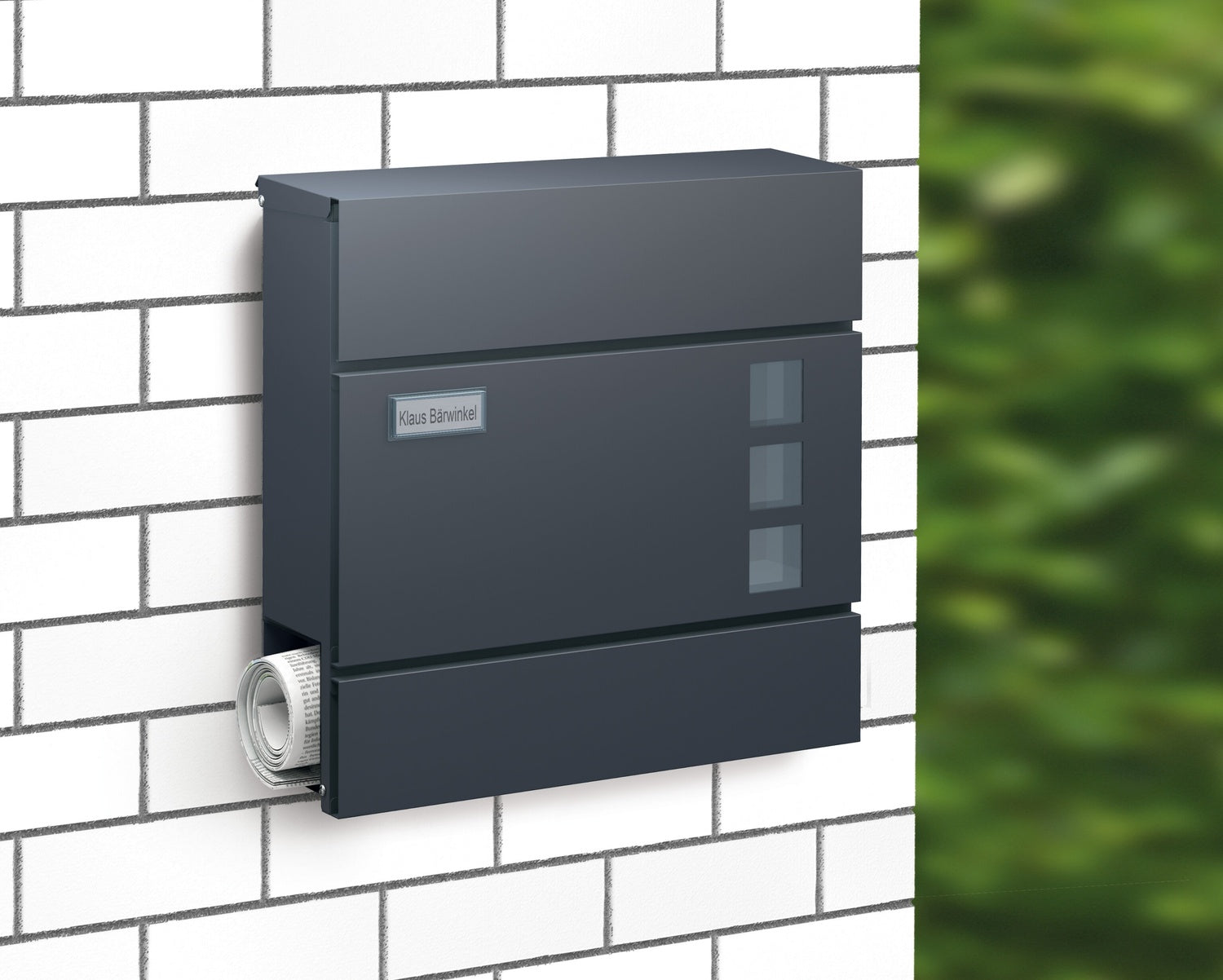 BASI 2170-0905 BK 380M Briefkasten Stahl Anthrazit Matt mit Softclose Dämpfer