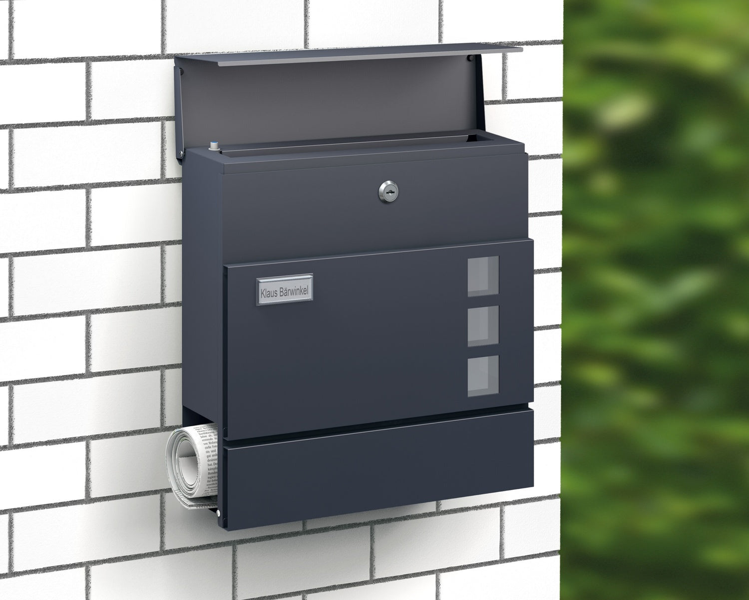 BASI 2170-0905 BK 380M Briefkasten Stahl Anthrazit Matt mit Softclose Dämpfer