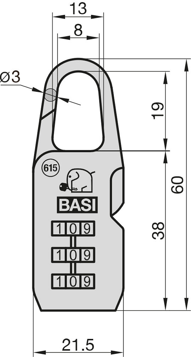 Basi 6100-0115 Kofferschloss KS 615 mit einstellbarer Zahlenkombination Schwarz