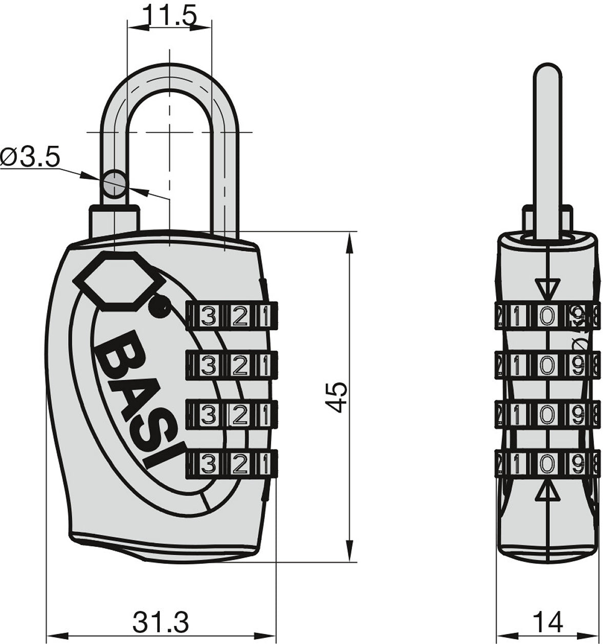 Basi 6100-0630 Kofferschloss KS 630 TSA mit einstellbarer Zahlenkombination