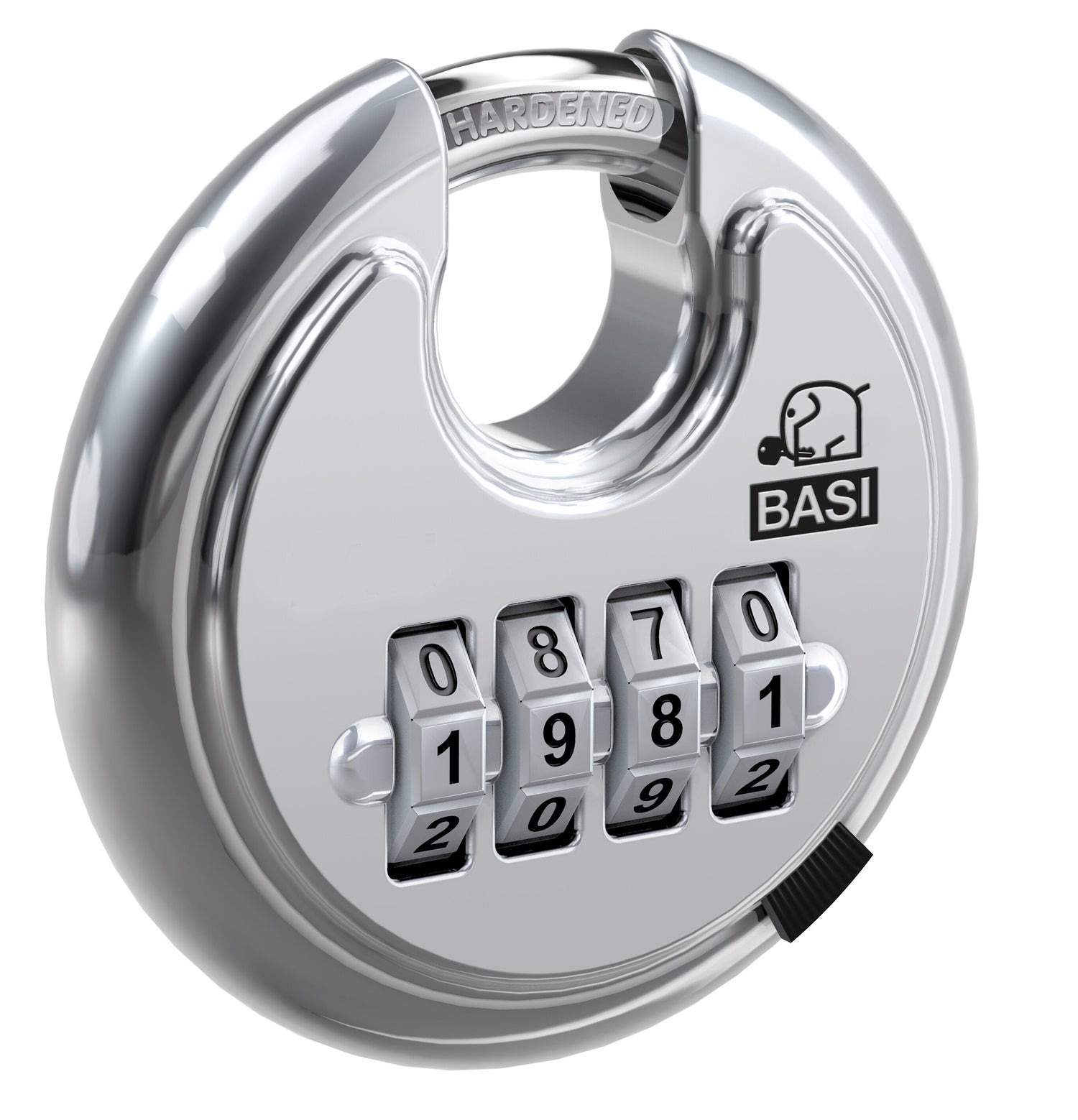 BASI 6100-7050 Rundbügel Vorhängeschloss RVS 610Z Edelstahl Zahlenschloss Ø70mm