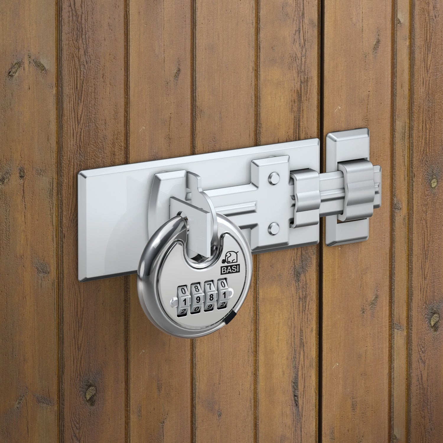 BASI 6100-7050 Rundbügel Vorhängeschloss RVS 610Z Edelstahl Zahlenschloss Ø70mm