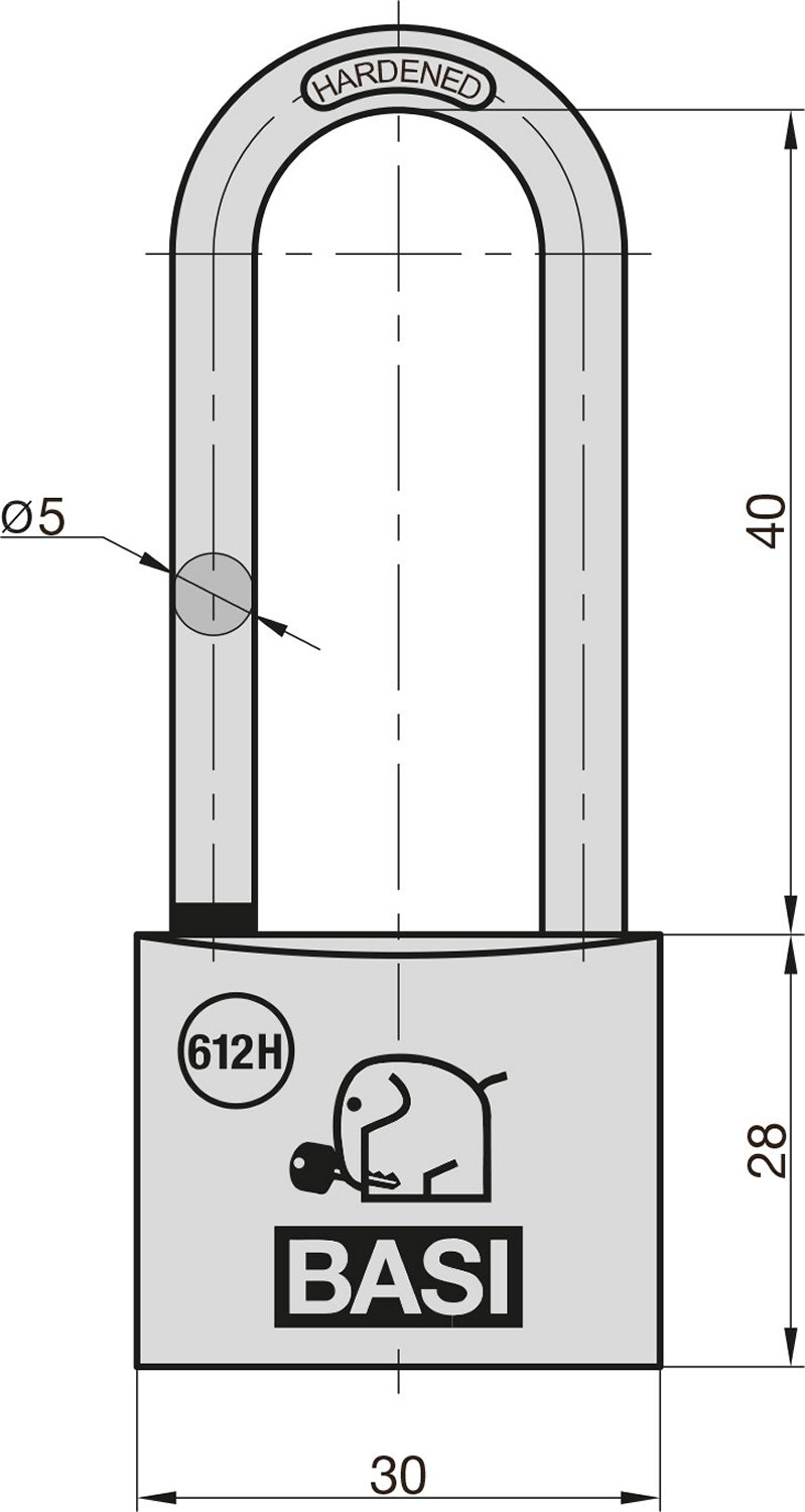 BASI 6121-3000 Vorhängeschloss VHS 612H extra langer Bügel 40mm und Wasserstopp