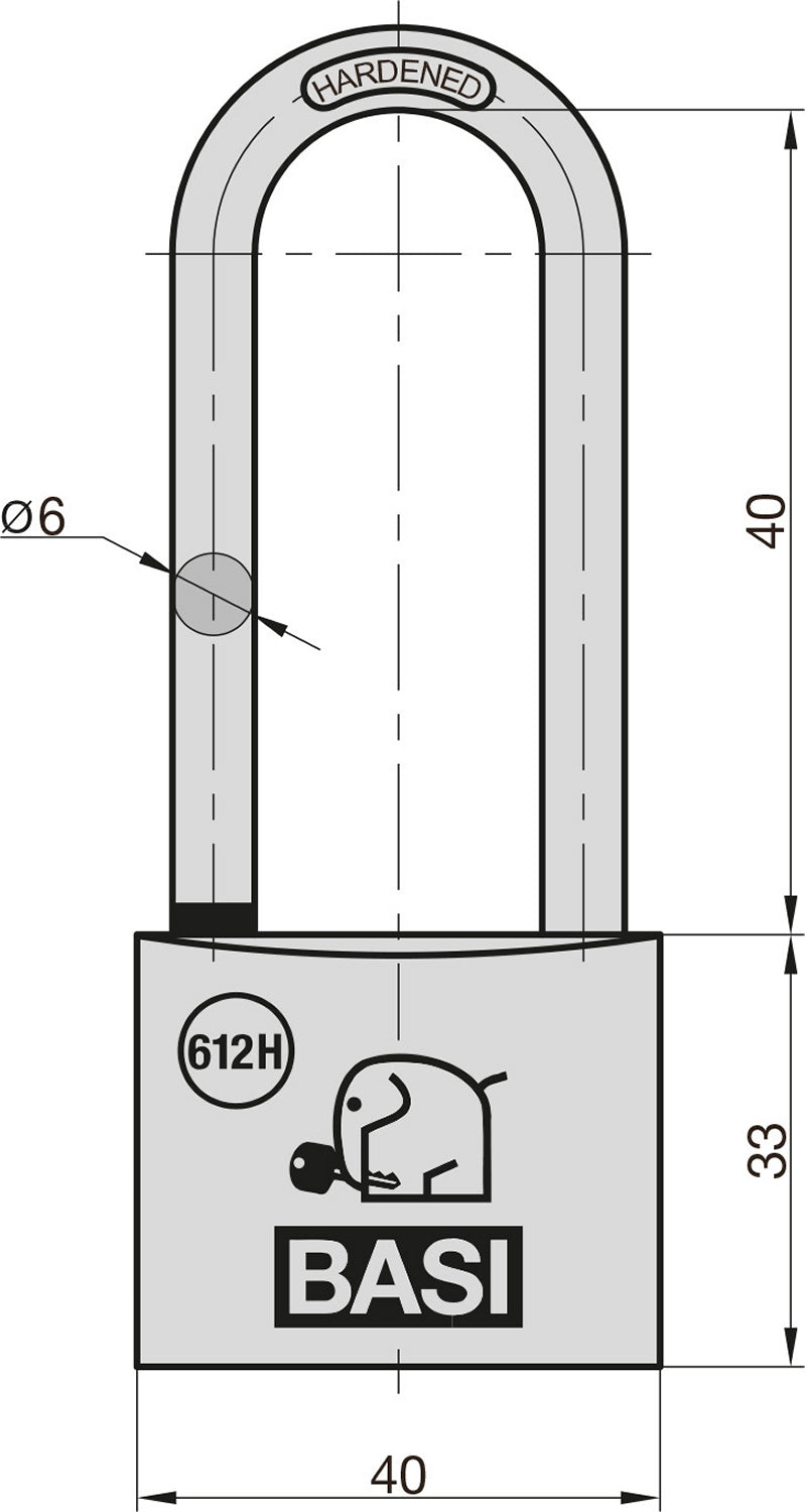 BASI 6121-4000 Vorhängeschloss VHS 612H extra langer Bügel 40mm und Wasserstopp