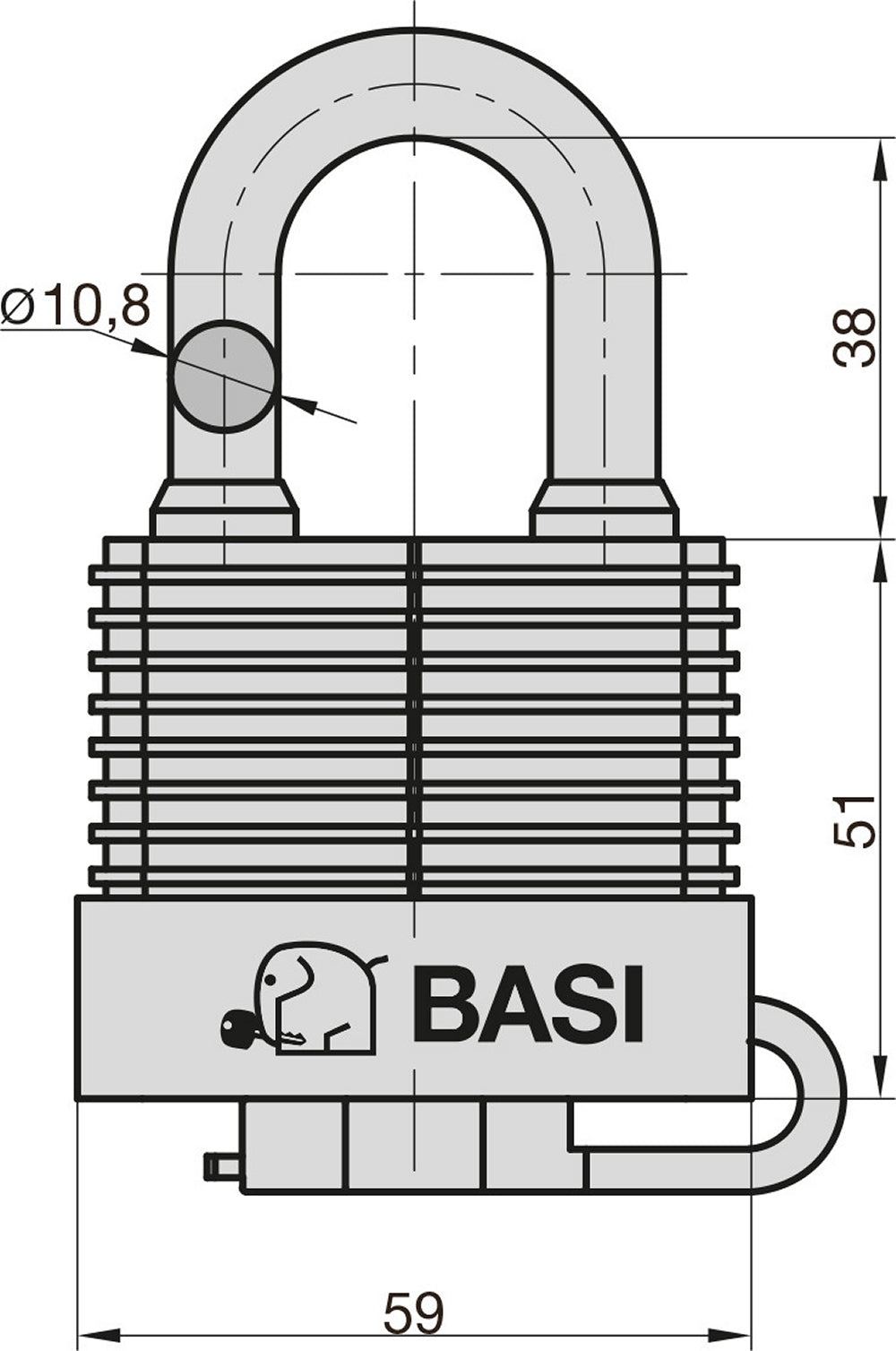 BASI 6150-5000 Vorhängeschloss VHS 615W wetterbeständig 50mm Stahllamellengehäuse