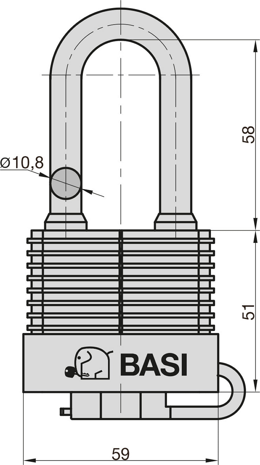 BASI 6151-5000 Vorhängeschloss VHS 615WH wetterbeständig hoher Bügel 50mm Stahllamellengehäuse