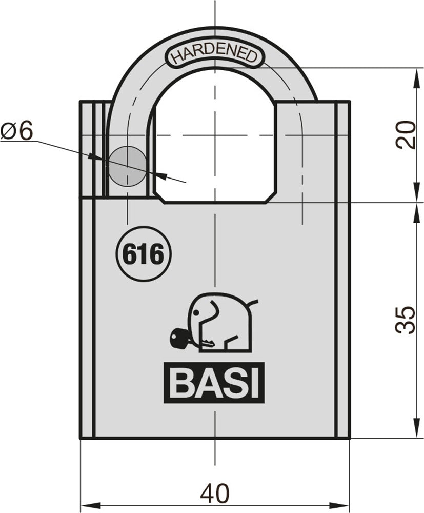 BASI 6160-4000 Vorhangschloss VHS 616 40mm mit Bügelschutz Stahlgehäuse