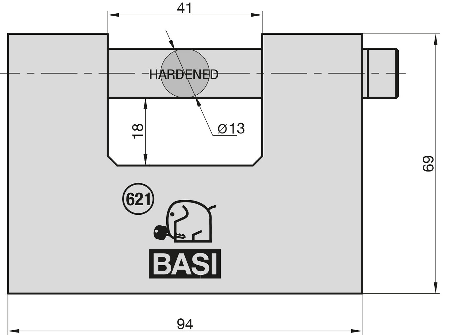 BASI 6210-9000 Vorhängeschloss VHS 621 90/ZA mit Zylinderabdeckung 3 Schlüssel