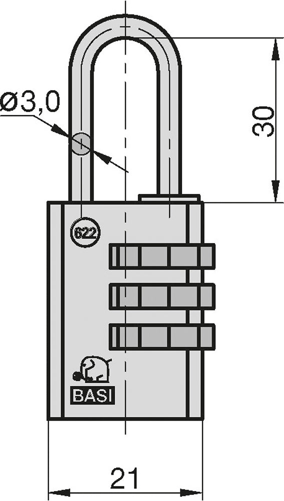 BASI 6220-2000 Kofferschloss KS 622 Messing 20mm Vorhangschloss Zahlenkombination