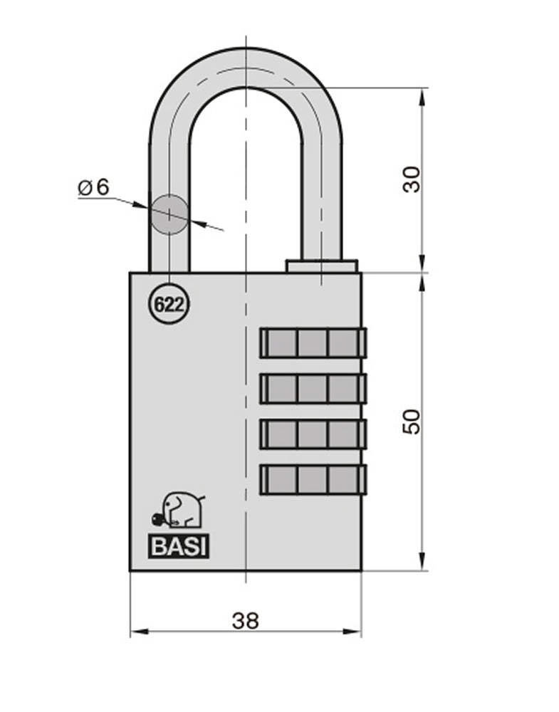 BASI 6220-4000 Vorhangschloss VHS 622 Messing 40mm einstellbare Zahlenkombination